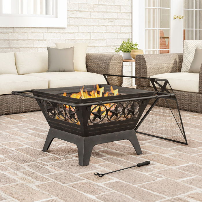 Millwood Pines Janssen Outdoor Deep Steel Wood Burning Fire Pit
