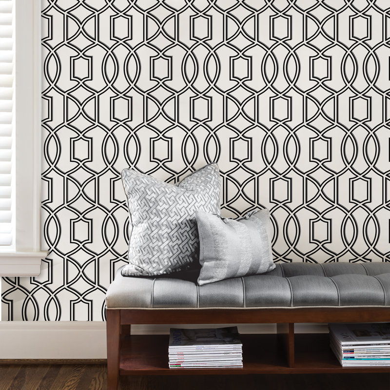 WallPops! Nu 18’ x 20.5" Uptown Trellis Black / White Peel and Stick