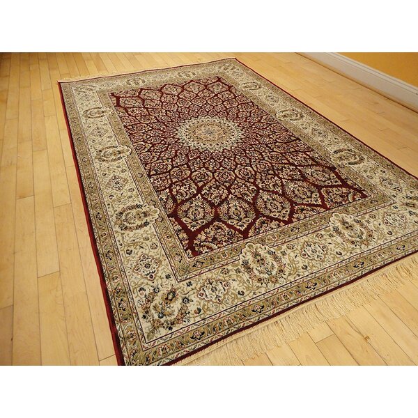 Shanelle Living Room Hand-Knotted Silk Red/Beige Area Rug by Astoria Grand