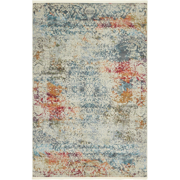 Lonerock Cream/Blue Area Rug by Bungalow Rose