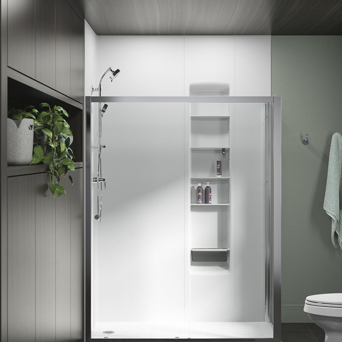 Whiston Frameless Sliding Shower Door With Return Panel For Corner Enclosure 60 In X 36 In X 74 7 8 In