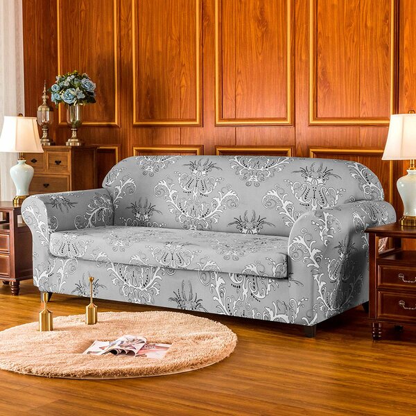 Review Flower Printed Stretch Box Cushion Loveseat Slipcover