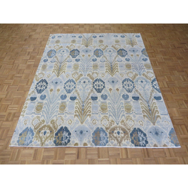 One-of-a-Kind Pellegrino Ikat Peshawar Hand-Knotted Wool Sky Blue Area Rug by Bloomsbury Market