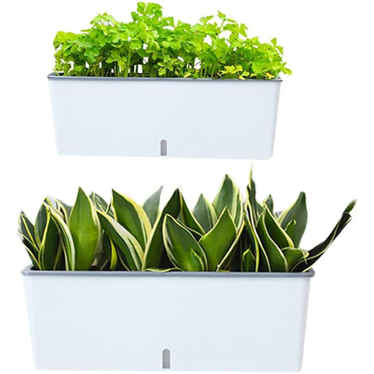 2 Pcs 17 Inch Self Watering Flower Plant Pots With Drainage, Rectangle  Window Boxes Planters For Herb Garden, Windowsill