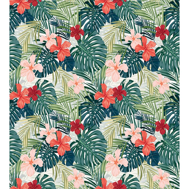 Ambesonne Leaf Summer Beach Holiday Themed Hibiscus Plumeria Crepe