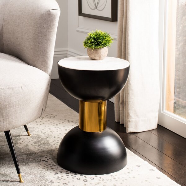Block Marble Top Pedestal End Table By Everly Quinn