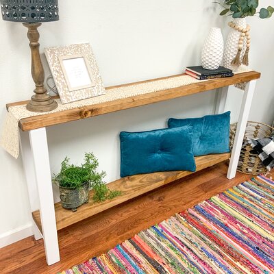17 Stories Aranza Console Table  Table Top Color: Walnut, Size: 29.25" H x 58" W x 9.25" D, Table Base Color: White