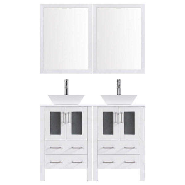 Modern 48 Double Bathroom Vanity Set with Mirror by LessCare