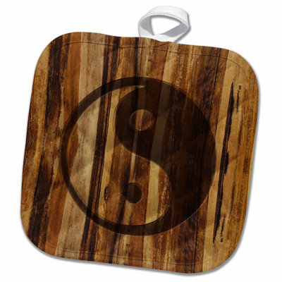 3dRose Branded Wood Print Ying and Yang Symbol Potholder 3dRose