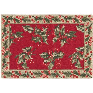 Armentrout Holly Christmas Wool Red Area Rug