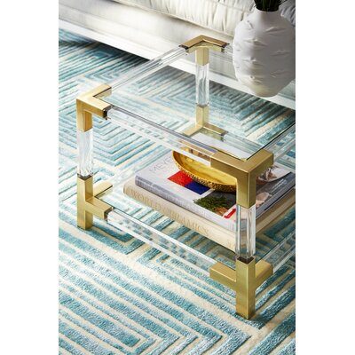 Jacques Glass Top End Table with Storge Jonathan Adler