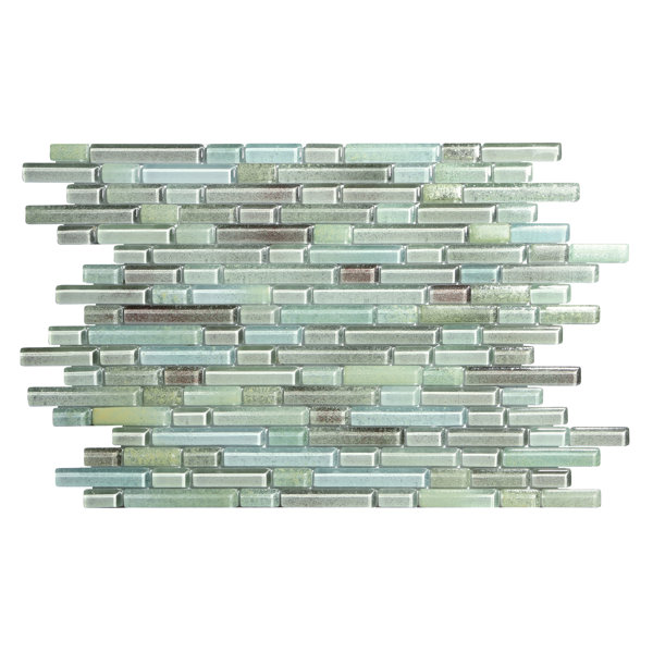 Hi-Fi Offset Linear Random Sized Glass Mosaic Tile in Blue/Green/Gray by Kellani
