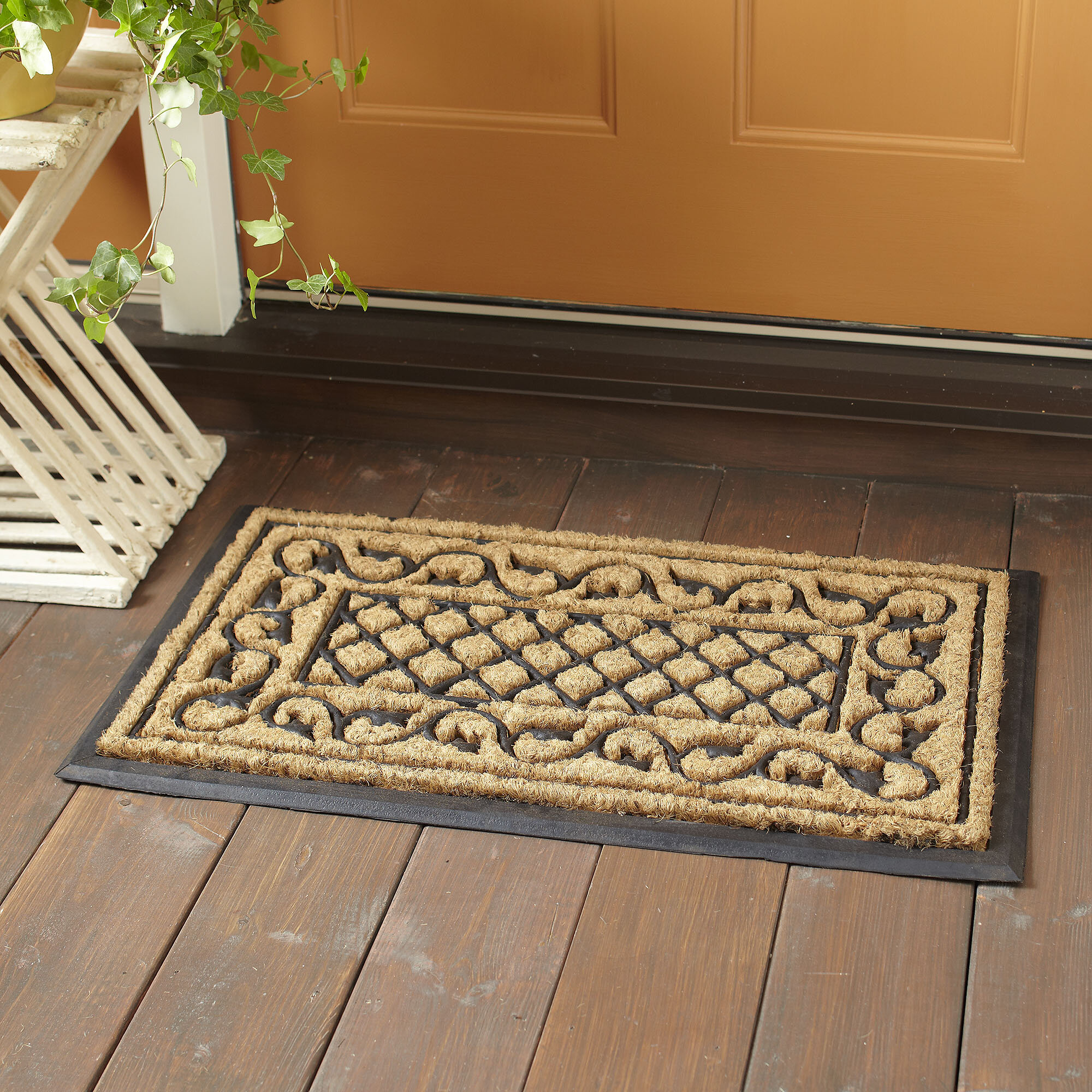 Sansa Leaf And Lattice Welcome 30 In X 18 In Outdoor Door Mat