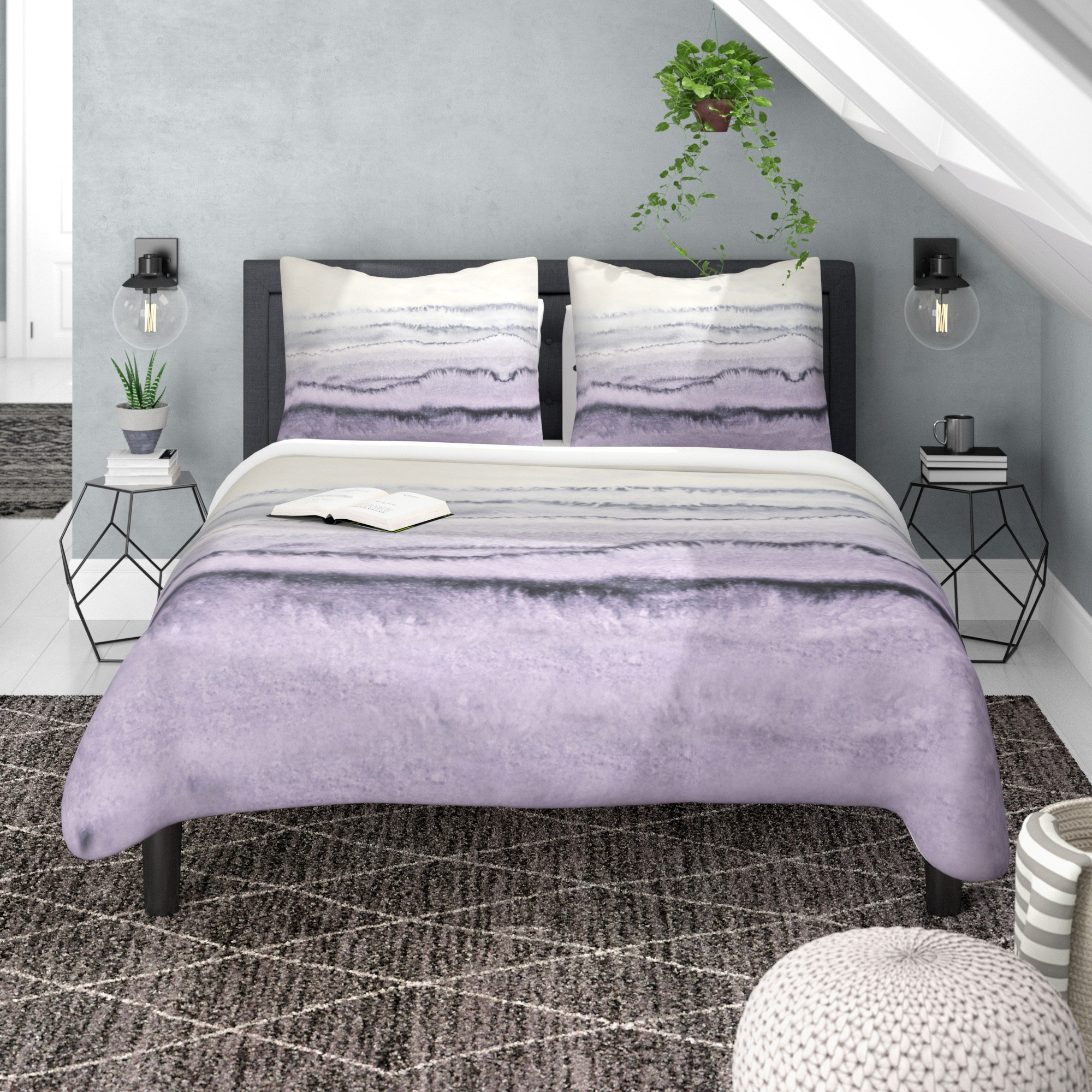 Abstract Geometric Texture Stripe Pale Grey Cotton Rich Duvet Cover Bedding Set