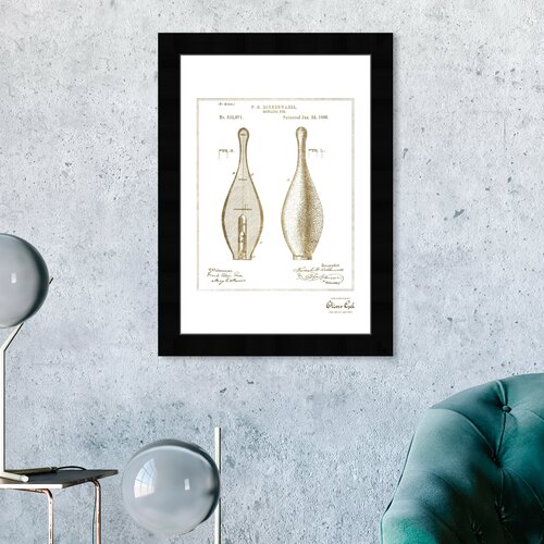 'Bowling Pin 1895' Framed Graphic Art in Gold East Urban Home 