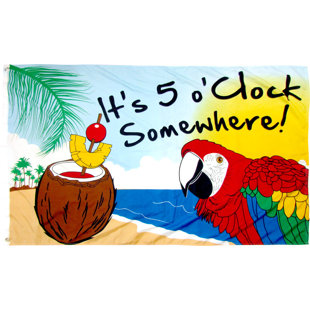 It/'s Five O/'Clock Somewhere Tiki Bar Pub Shop Sign Edged Small Hand Waving Flag