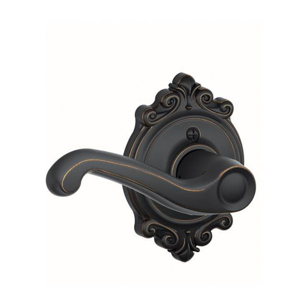 Interior Non-Turning Flair Lever and Interior Inactive Deadbolt Thumbturn with Brookshire Trim by Schlage