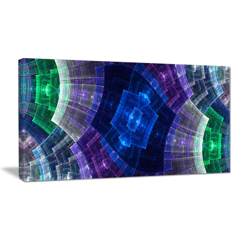 Designart Bright Blue And Green Flower Grid Graphic Art On Wrapped Canvas Wayfair