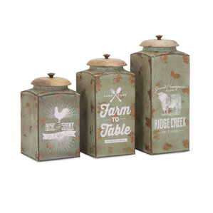Metal Kitchen Canisters Jars You Ll Love Wayfair Lidded 3 Piece Kitchen Canister Set