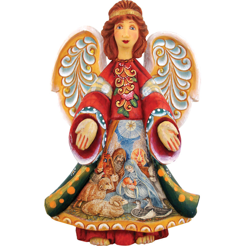 The Holiday Aisle Fifield Angel With Nativity Scene Figurine Derevo Collection Wayfair