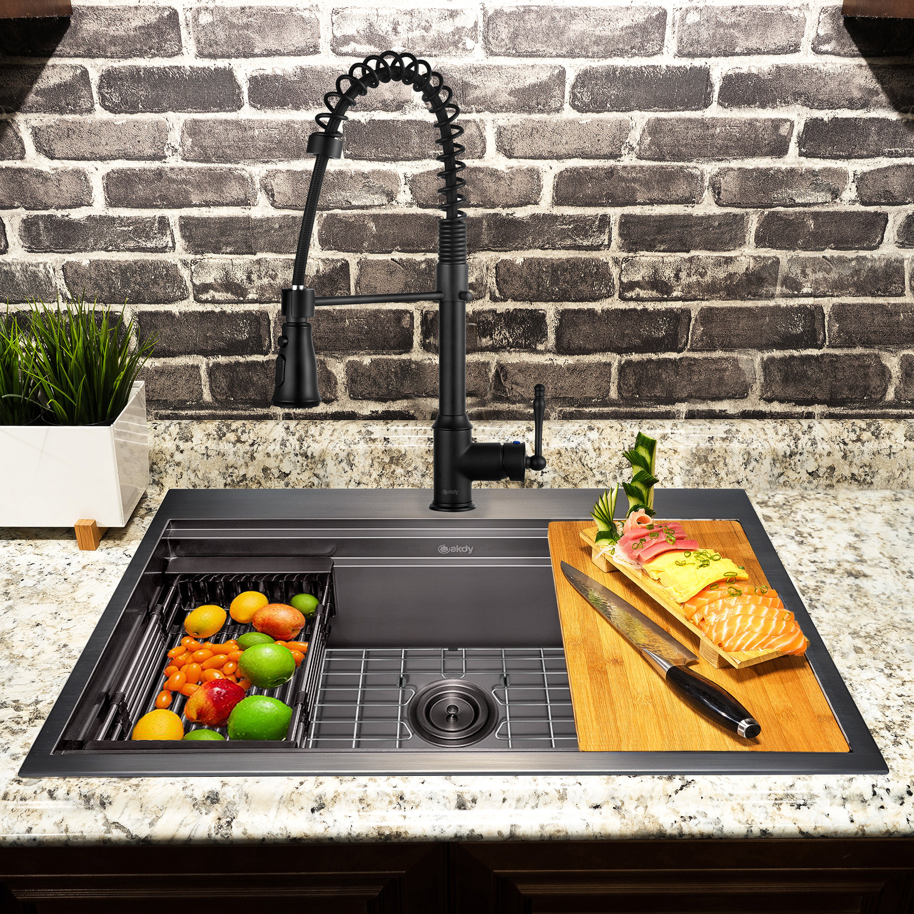 Akdy All In One 33 L X 22 W Drop In Kitchen Sink With Faucet Wayfair