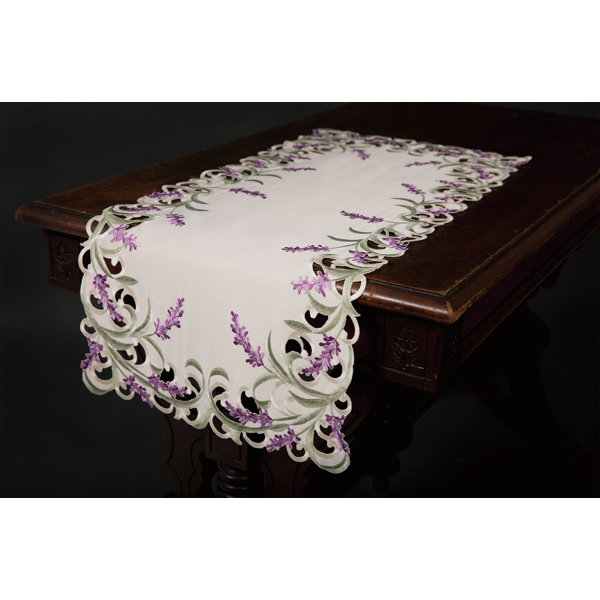 Mehul Lavender Lace Embroidered Cutwork Table Runner by Ophelia & Co.