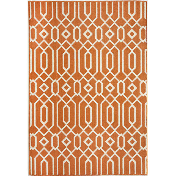 Halliday Orange Indoor/Outdoor Area Rug by Beachcrest Home