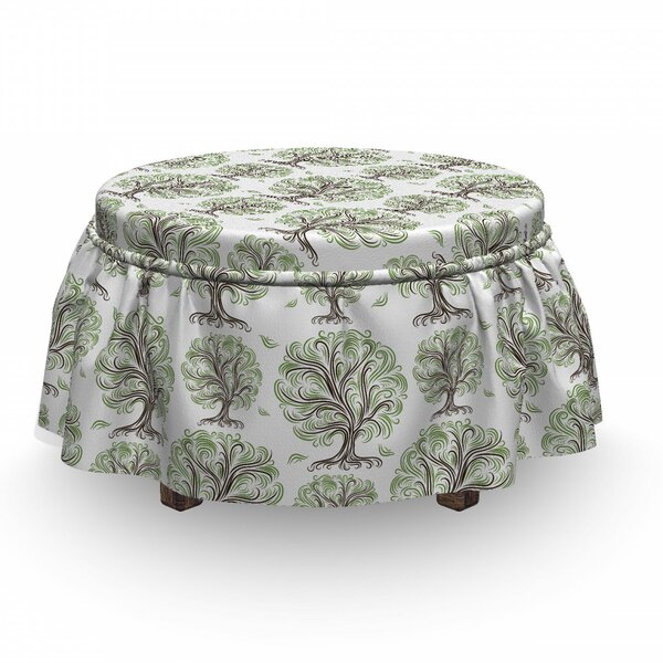 Review Tree Swirled Lines Botanical 2 Piece Box Cushion Ottoman Slipcover Set