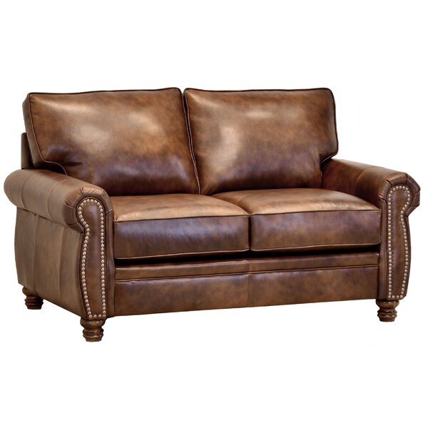 Made In Usa Miltiades Brown Top Grain Leather Loveseat By Charlton Home