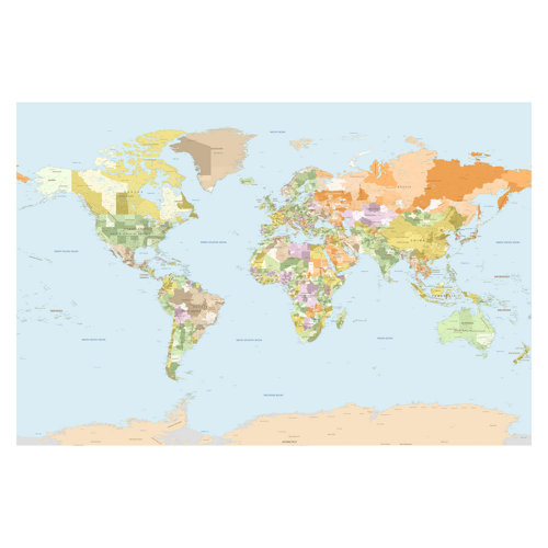 Political World Map 2.25m x 3.36m Textured Matte Peel & Stick Wall Mural East Urban Home