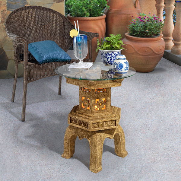 Tranquil Pagoda Illuminated Glass Topped End Table By Design Toscano 2019 Sale