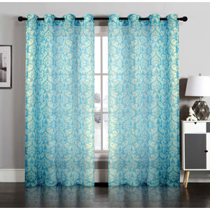 Damask Semi-Sheer Grommet Curtain Panels (Set of 2)