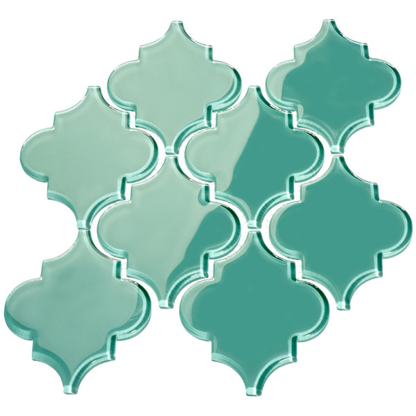 Water Jet 3.9 x 4.7 Glass Mosaic Tile in Teal by Giorbello