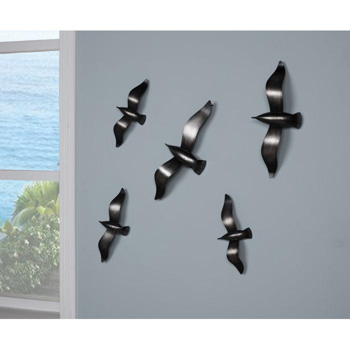 5 Piece Brushed Metal Flying Birds Wall Décor Set 5 Piece Brushed Metal Flying Birds Wall Décor Set