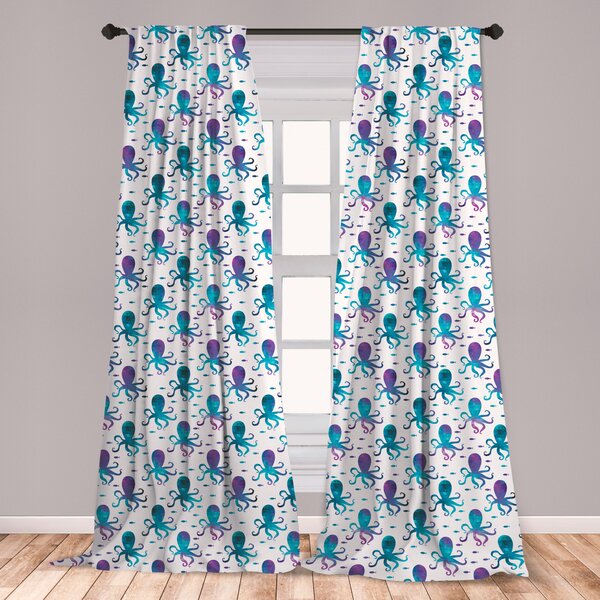 Octopus Microfiber Curtains 2 Panel Set Living Room Bedroom in 3 Sizes