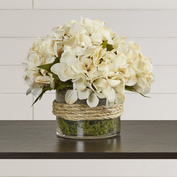 Hydrangea in Rope Glass Vase by August Grove