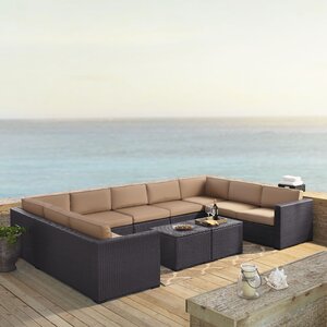 Dinah 9 Person Outdoor Wicker 7 Piece Steel Framed Sectional Seating Group with Cushion