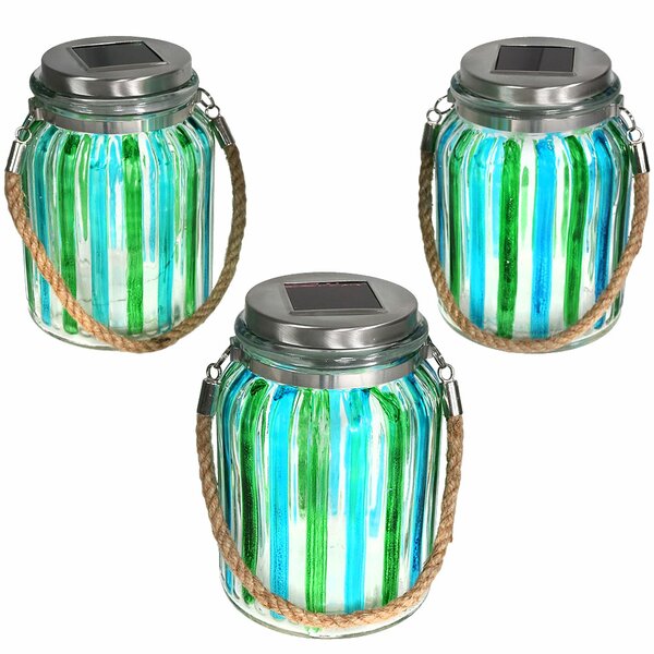 Striped Solar Lantern Glass Jar 5 Light LED Step Light (Set of 3) by Wildon Home ®