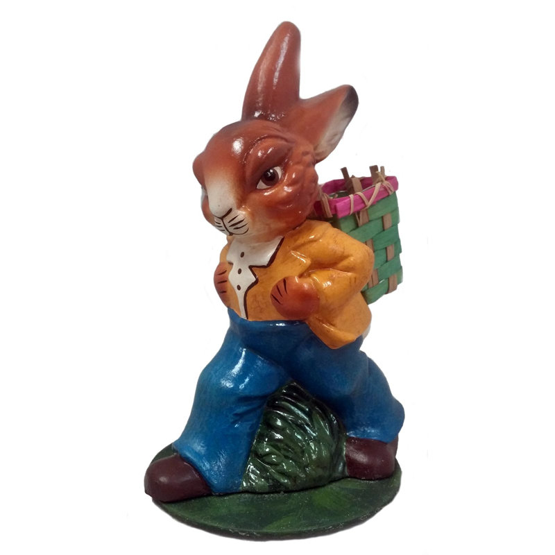 german paper mache walking easter bunny rabbit with basket candy container figurine