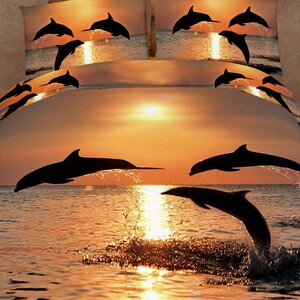 Pacific Sunset Dolphins 6 Piece Reversible Duvet Cover Set