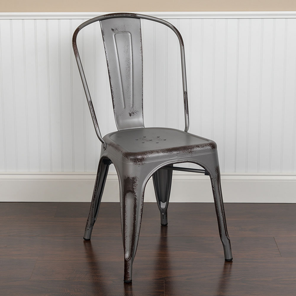 Williston Forge Neve Distressed Metal Indoor Outdoor Stacking Patio Dining Chair Wayfair