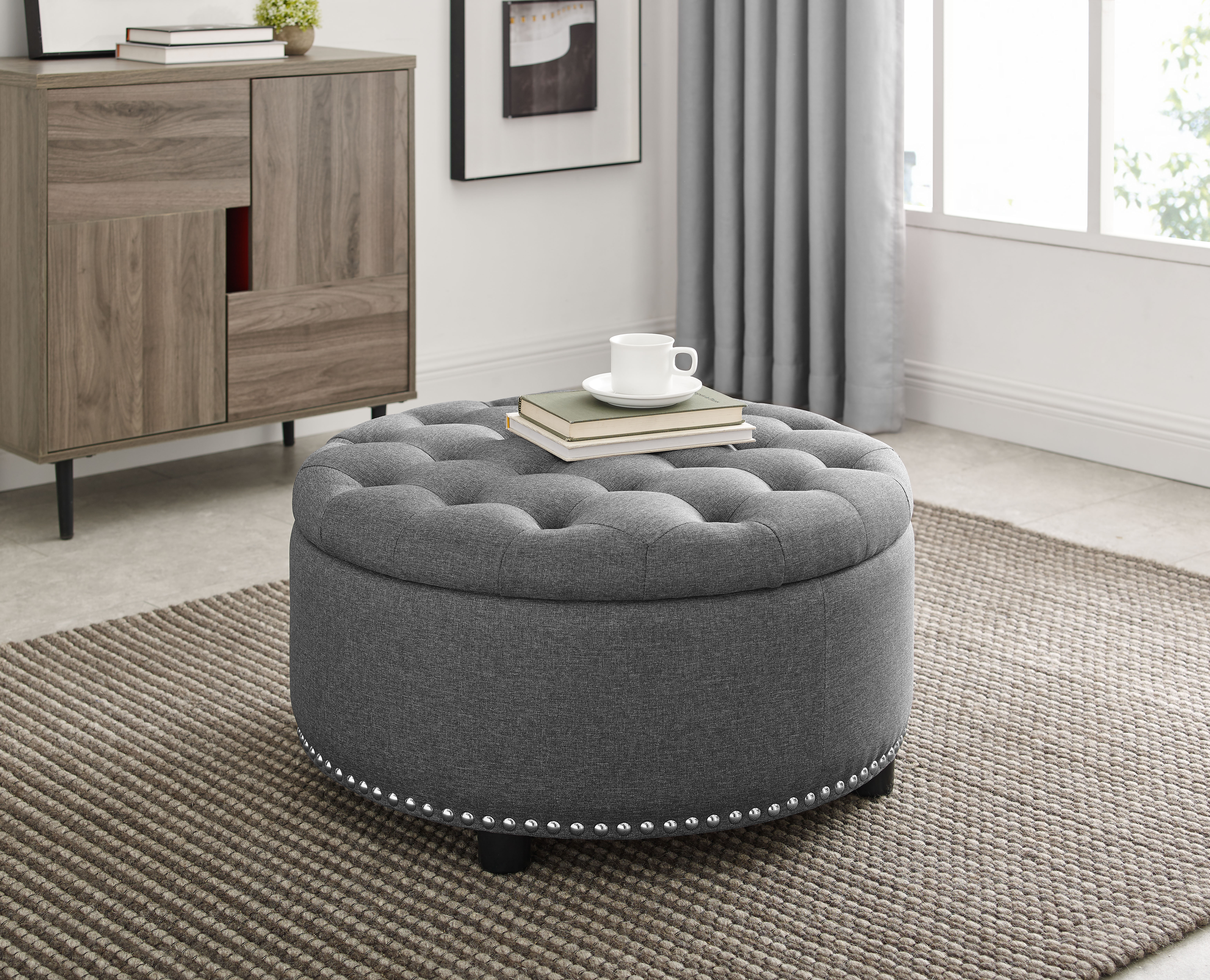 large circle ottoman with storage