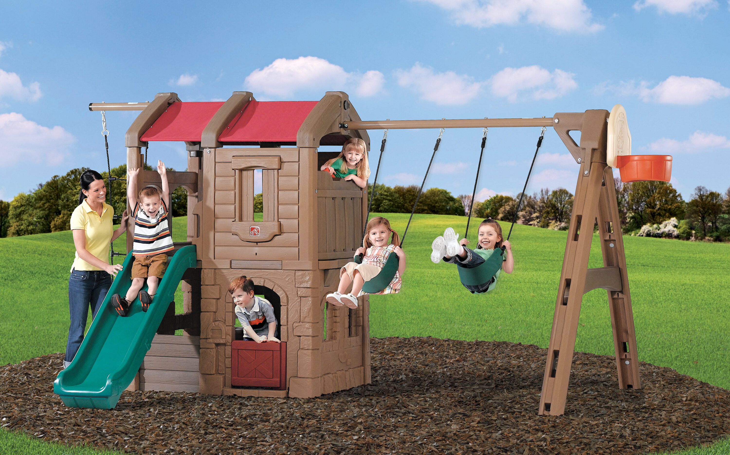 step2 naturally playful playhouse with slide & swing