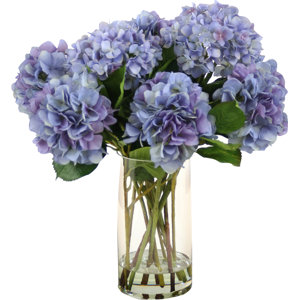 Waterlook Silk Hydrangeas in Glass Vase