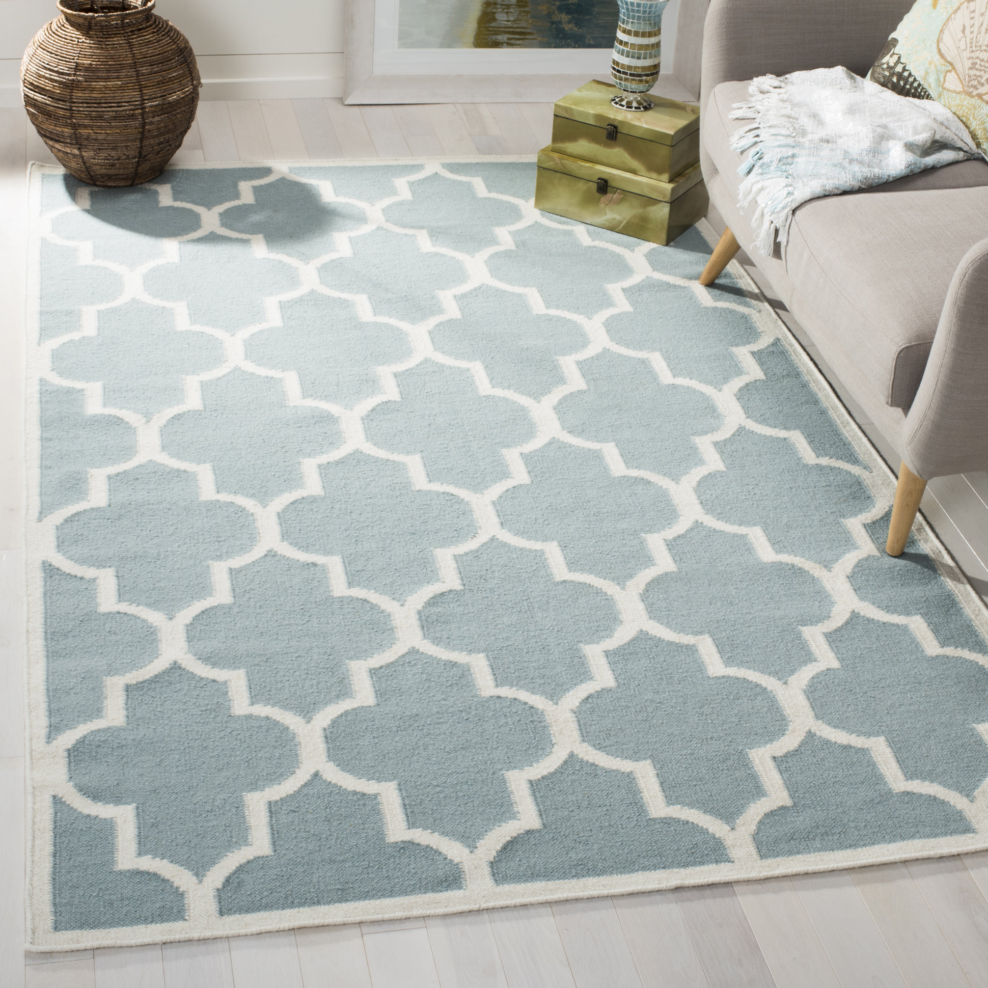 Canora Grey Handgefertigter Teppich Hiroko Aus Wolle In Hellblau