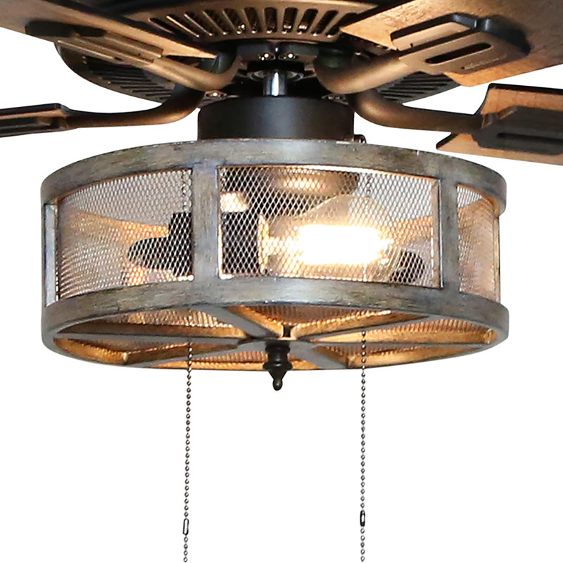 52 Abbigail Woodgrain Caged Farmhouse 5 Blade Ceiling Fan Light