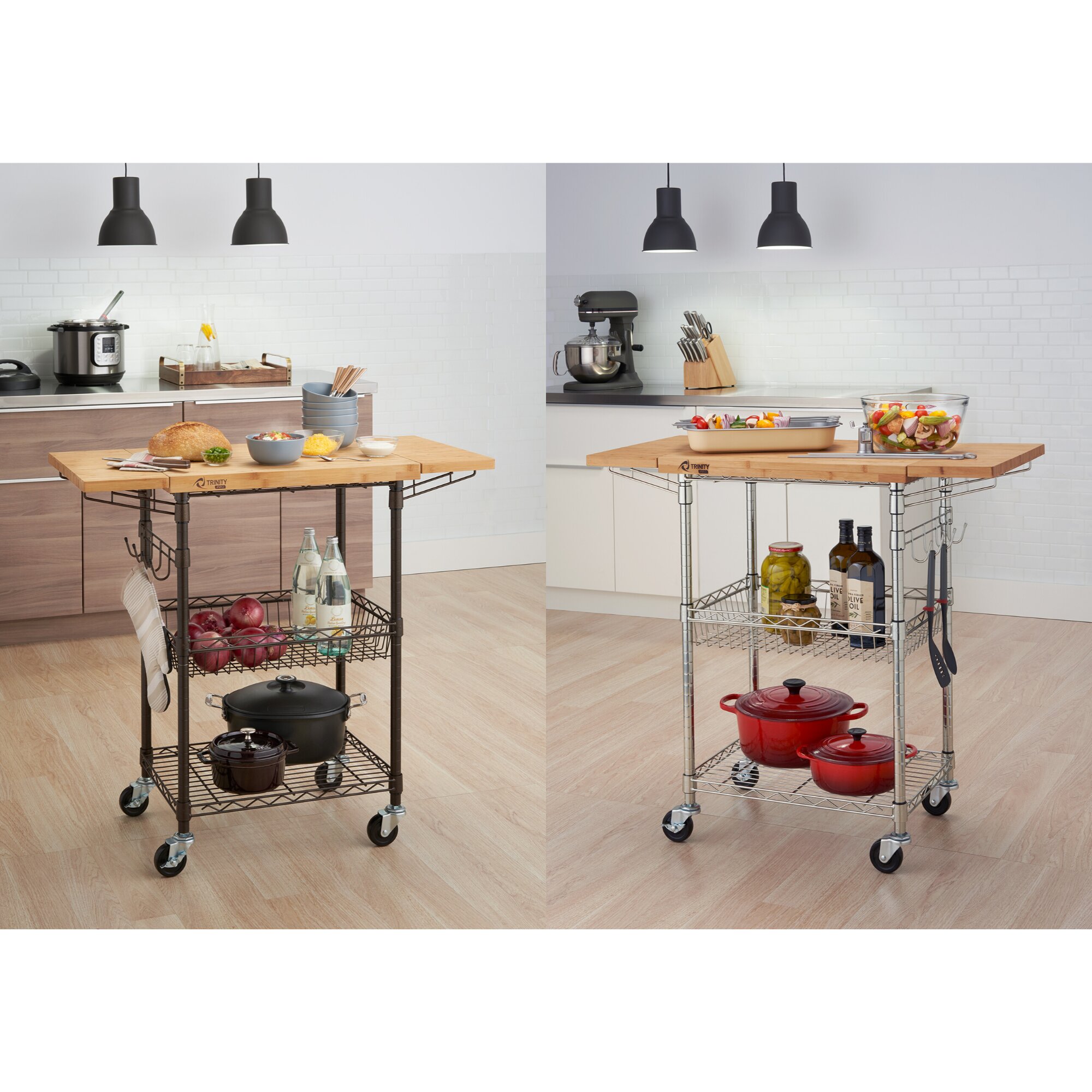 Trinity Expandable Surface Kitchen Cart With Solid Wood Top Wayfair