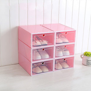 Rebrilliant Thickened Clear Plastic Shoe Boxes Stackable Floding Diy Shoe Drawers Storage Container Organizers Shoebox Combination Shoes Cabinet Wayfair