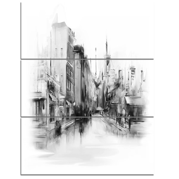 Designart Black And White City 3 Piece Graphic Art On Wrapped