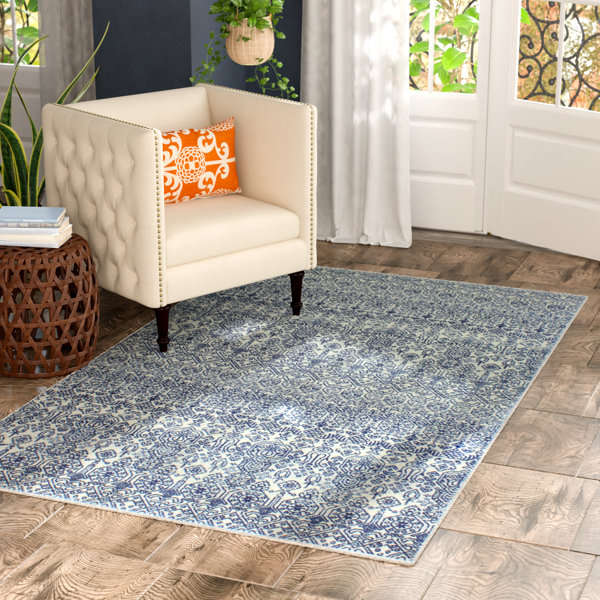 Fiora Ivory/Blue Area Rug by Bungalow Rose